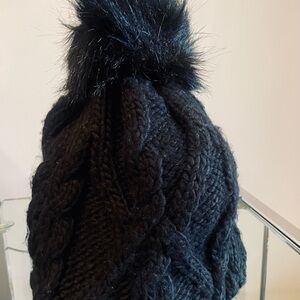 Simply Vera Vera Wang Black Cable Knit Beanie with Pom-Pom